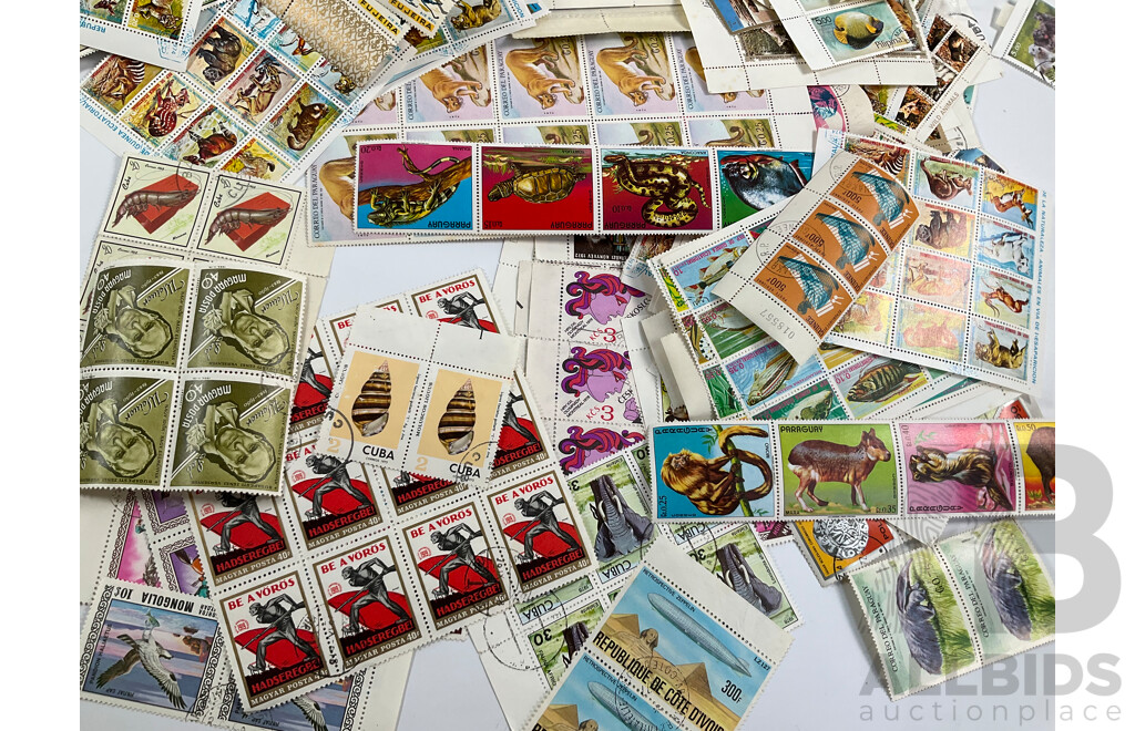 Collection of Vintage Stamp Blocks and Mini Sheets Including USSR, Philippines, Paraguay, Cuba, Fujairah, Turkmenistan and More