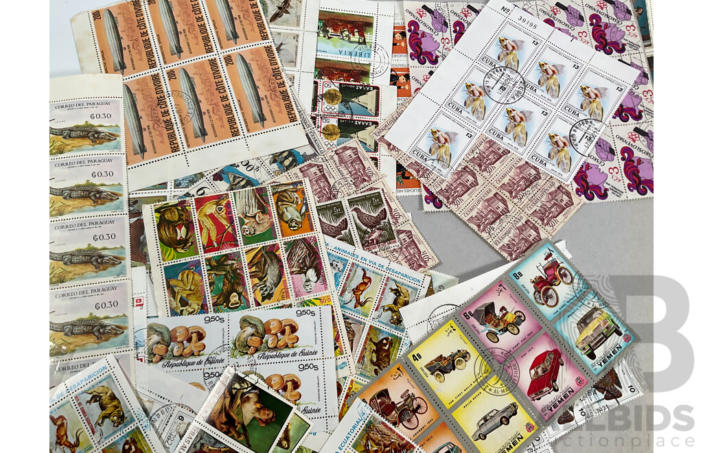 Collection of Vintage Stamp Blocks and Mini Sheets Including USSR, Philippines, Paraguay, Cuba, Fujairah, Turkmenistan and More