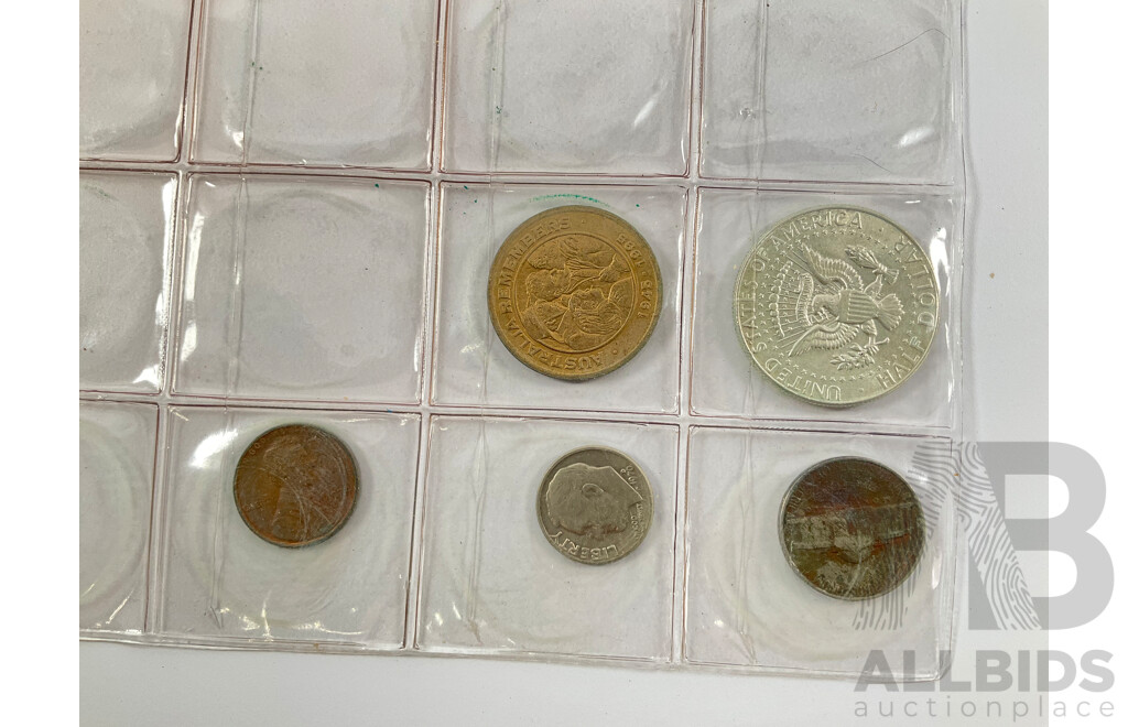 Assortment of Collectable Coins Including USA 1964 Silver Kennedy Dollar, Kansas Medallion, Territory of New Guinea 1935 Silver Shilling, Six United Kingdom QV Silver Shillings, Churchill Crown, New Zealand, Singapore, Straits Settlements