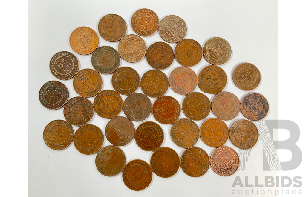 Collection of Australian KGV Pennies Spanning 1913 to 1936 Including Two 1917I