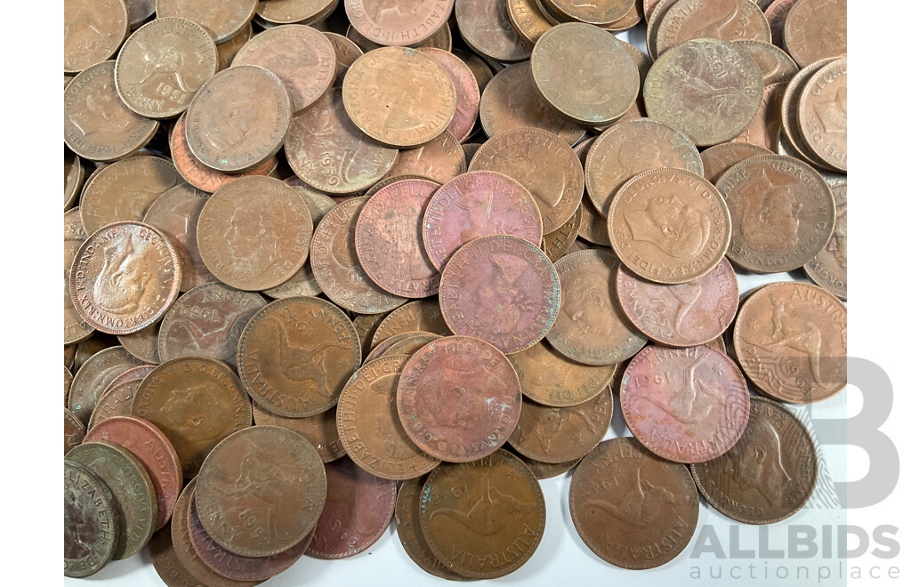 Collection of Australian KGVI/QE2 Pennies Spanning 1939 to 1964 - Approximately 5.9 Kilograms