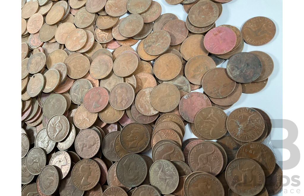 Collection of Australian KGVI/QE2 Pennies Spanning 1939 to 1964 - Approximately 5.9 Kilograms