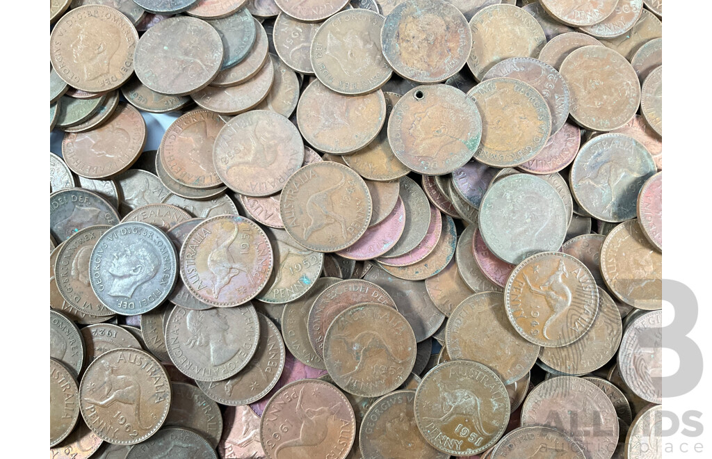 Collection of Australian KGVI/QE2 Pennies Spanning 1939 to 1964 - Approximately 5.9 Kilograms