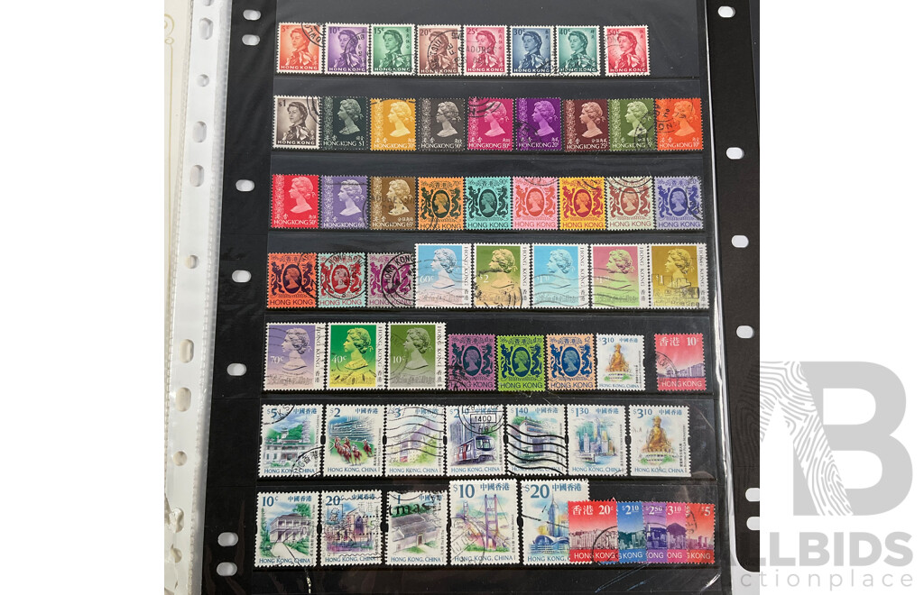 Collection of Vintage Stamps Including Manchukuo, China, USSR, Touva, Hong Kong, Malaya, Straits Settlements, Over Prints, Sets