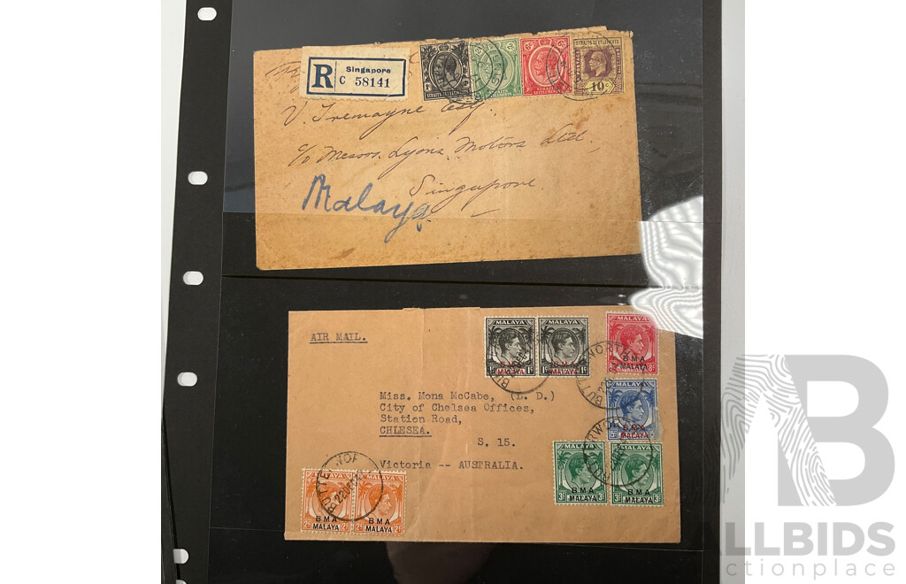 Collection of Vintage Stamps Including Manchukuo, China, USSR, Touva, Hong Kong, Malaya, Straits Settlements, Over Prints, Sets