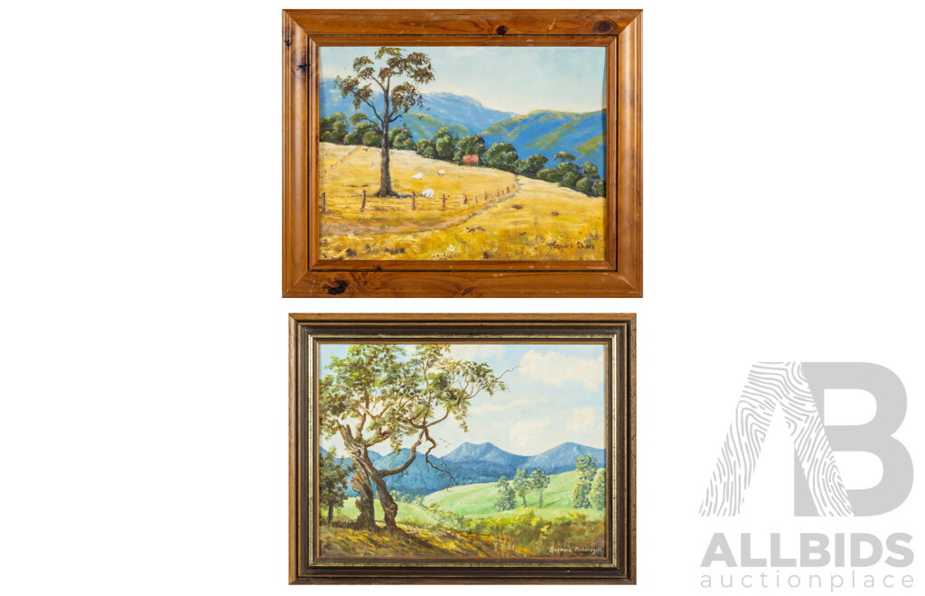 Sandra Shore (20th Century), Waiting for Spring and Barbara Pickersgill, (20th Century), Green Valley, Pair of Wonderful Vintage Oils on Canvas Board, 41 x 51 cm (largest frame) (2)