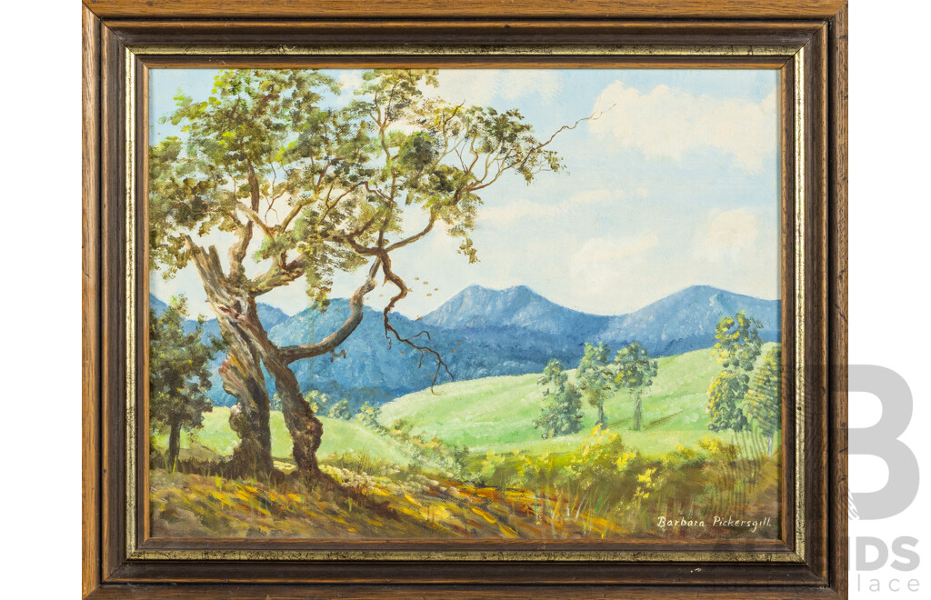 Sandra Shore (20th Century), Waiting for Spring and Barbara Pickersgill, (20th Century), Green Valley, Pair of Wonderful Vintage Oils on Canvas Board, 41 x 51 cm (largest frame) (2)