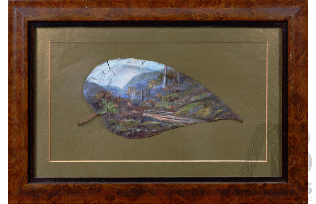 Artist Unknown, (c Approx 1940s), Oil on Prepared Gumleaf, Australian Bushland Scenes, Collection of Three Framed in Gold Background, 29 x 43 cm (largest frame) (3)