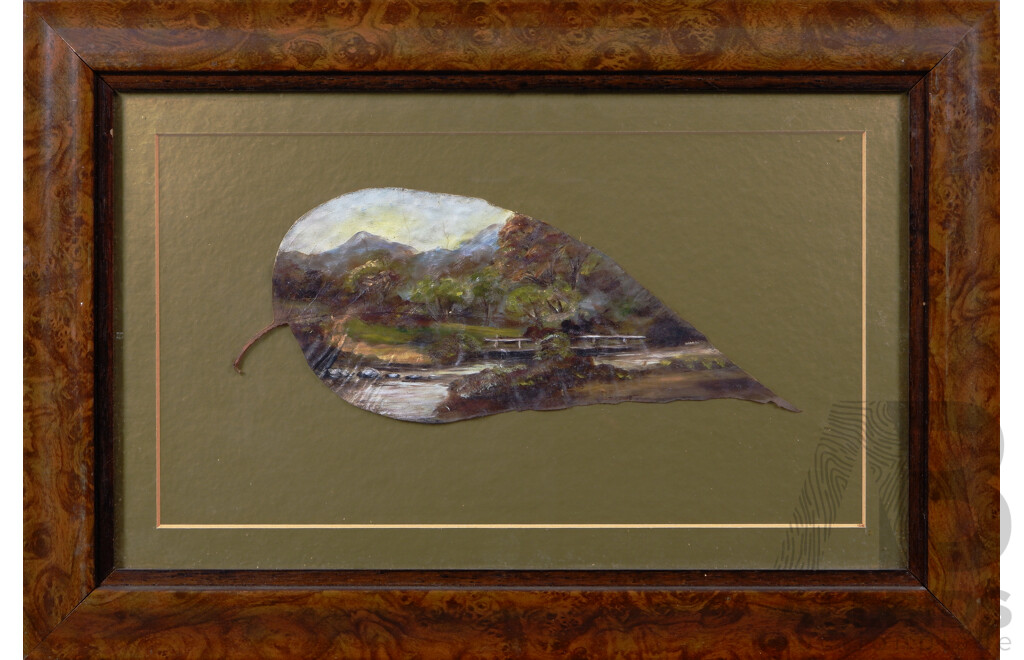 Artist Unknown, (c Approx 1940s), Oil on Prepared Gumleaf, Australian Bushland Scenes, Collection of Three Framed in Gold Background, 29 x 43 cm (largest frame) (3)