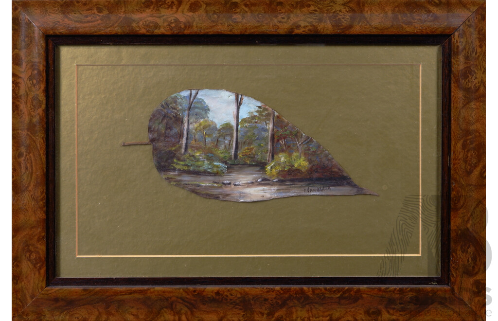 Artist Unknown, (c Approx 1940s), Oil on Prepared Gumleaf, Australian Bushland Scenes, Collection of Three Framed in Gold Background, 29 x 43 cm (largest frame) (3)