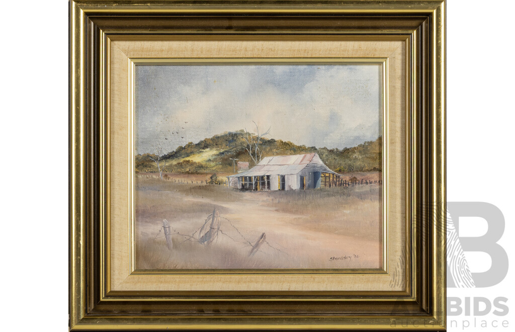 Sally Bardsley (20th Century, Australian), Secluded Bush Home (1986), Original Oil on Canvas Board, 39 x 44 cm (frame)
