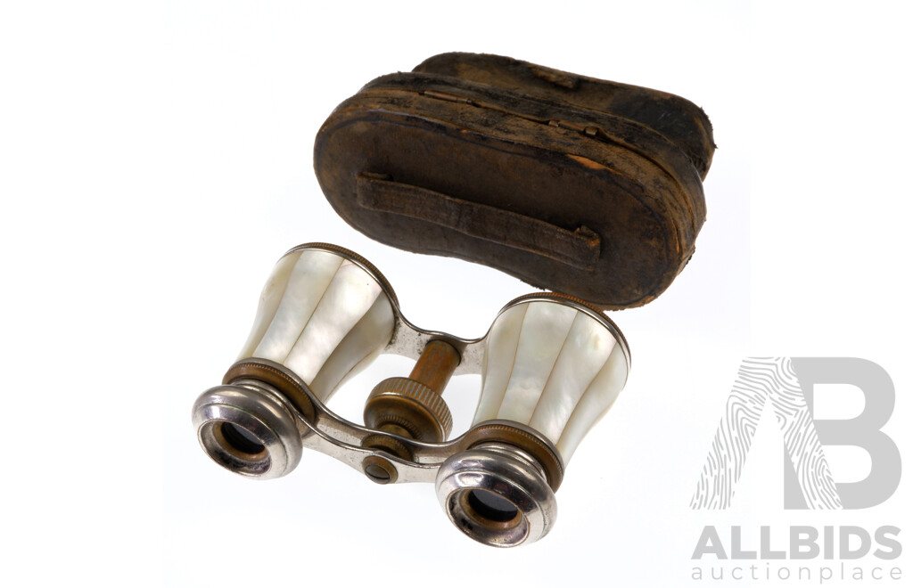 Antique Brass & Mother of Pearl Opera Glasses with Original Case