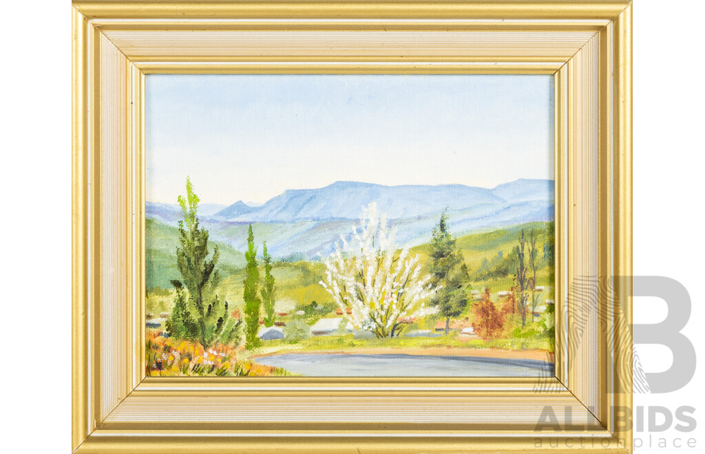Valerie M. King (20th Century, Australian), Batlow Beauty (1979), Original Vintage Oil on Canvas Board, 26 W x 22 H cm (frame)