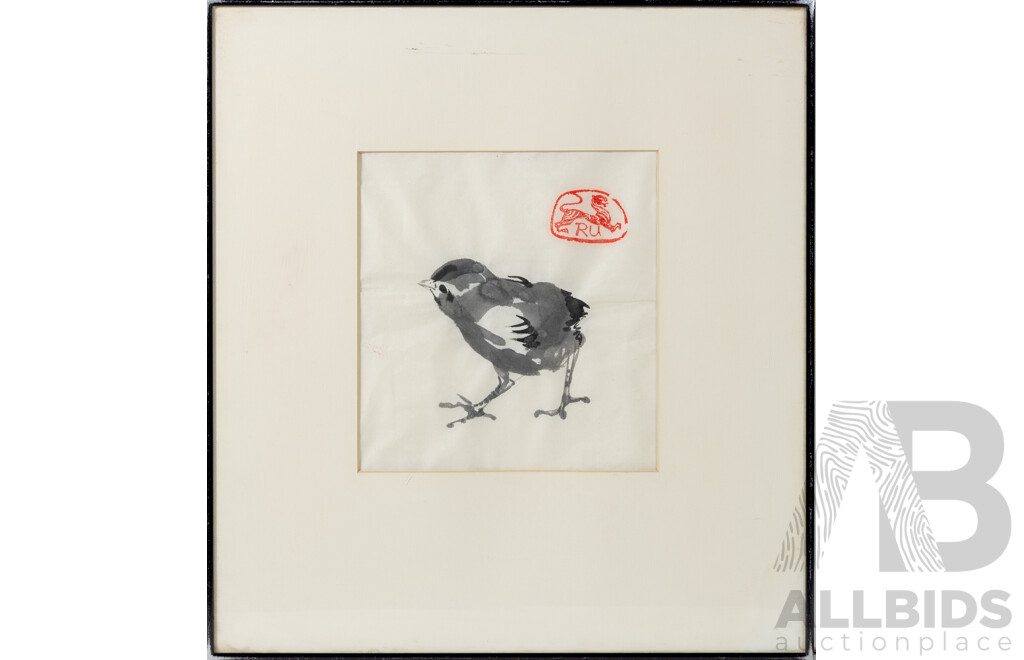 In the Manner of Qi Baishi (Chinese School, 1864-1957), Solitary Chick, Ink on Paper, 36 x 33 cm (frame)