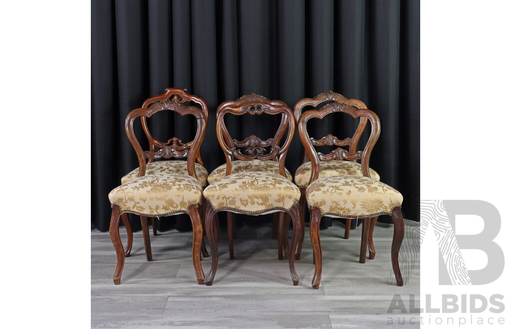 Set of Six Matched Victorian Walnut Dining Chairs