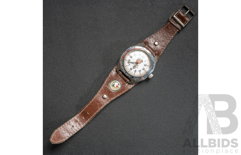Vintage Soviet Vostok Albatros Komandirskie Amphibian Watch, 40mm with Aviator Band with Compass
