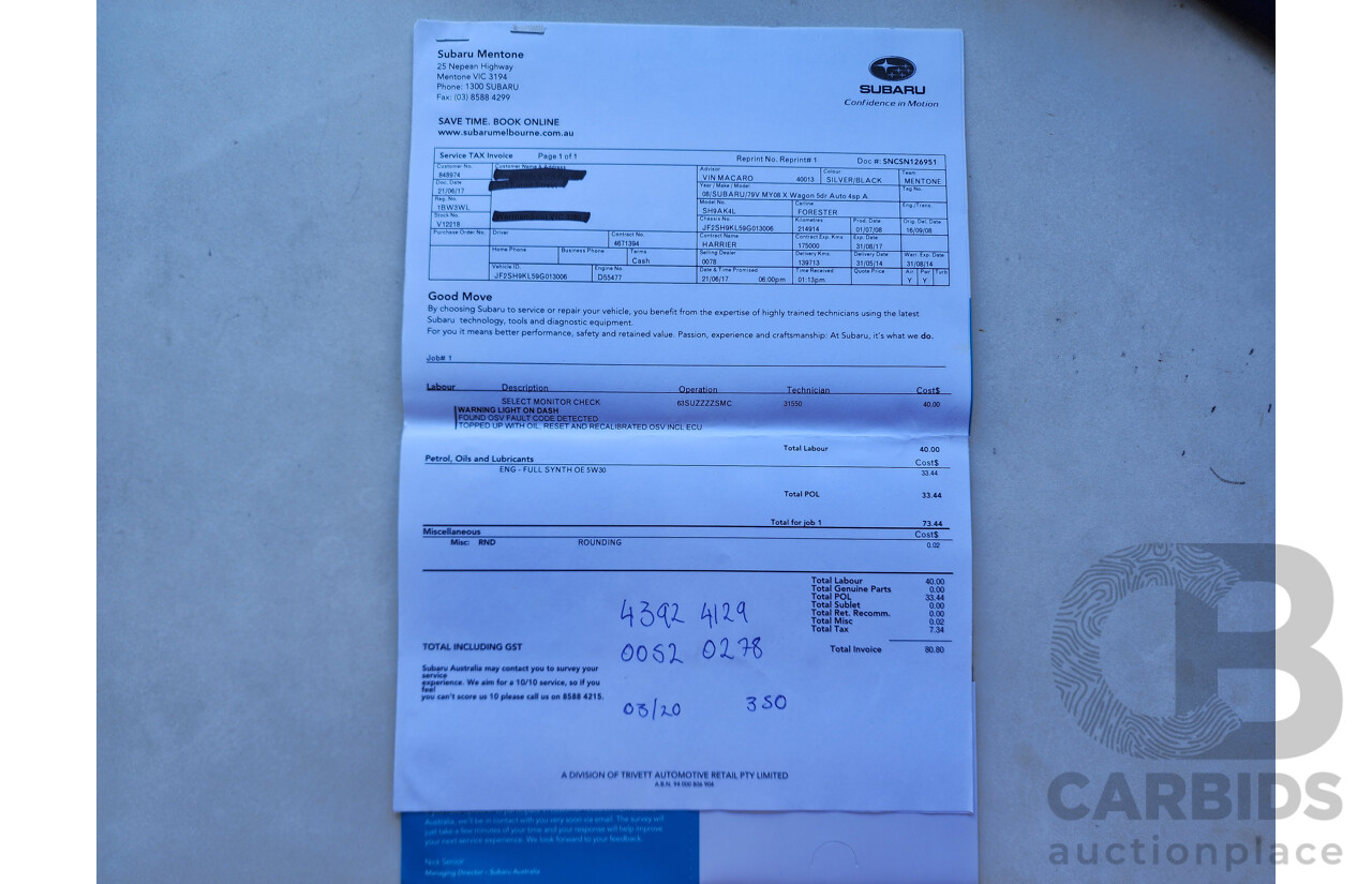 9/2008 Subaru Forester X MY09 4d Wagon Silver 2.5L