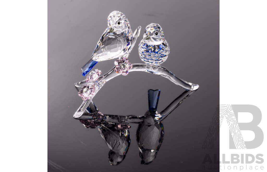Swarovski Crystal Birds on Branch Figure in Original Box and Packaging