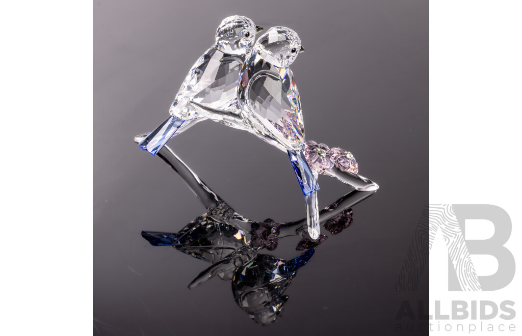Swarovski Crystal Birds on Branch Figure in Original Box and Packaging