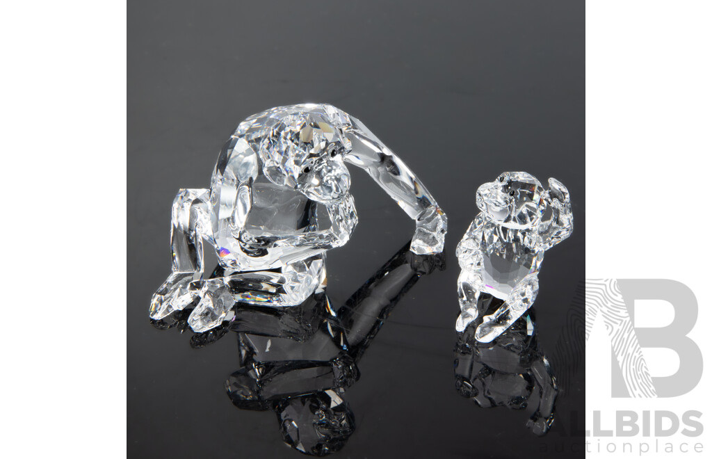 Swarovski Austrian Crystal Chimpanzee and Baby Figure in Original Box and Packaging