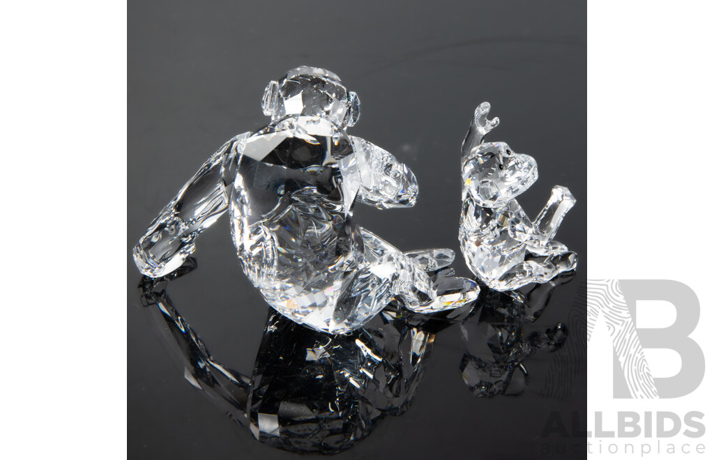 Swarovski Austrian Crystal Chimpanzee and Baby Figure in Original Box and Packaging