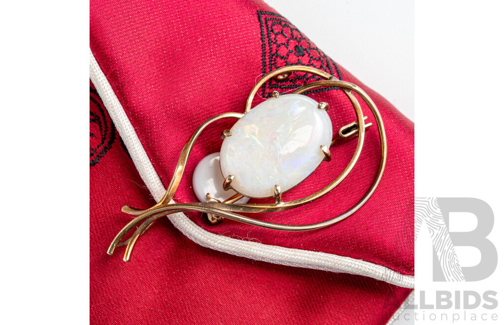 9ct Vintage Australian Coober Pedy Solid Crystal Opal Brooch, 45mm, 4.23 Grams