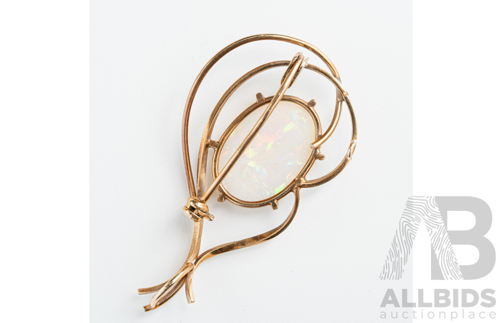 9ct Vintage Australian Coober Pedy Solid Crystal Opal Brooch, 45mm, 4.23 Grams