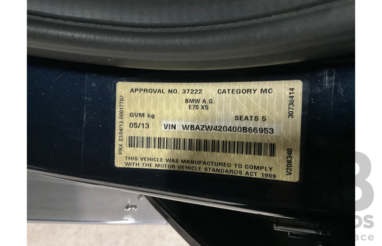 5/2013 BMW X5 Xdrive 30d M Sport E70 MY12 UPGRADE 4d Wagon Carbon Black Metallic Turbo Diesel 3.0L