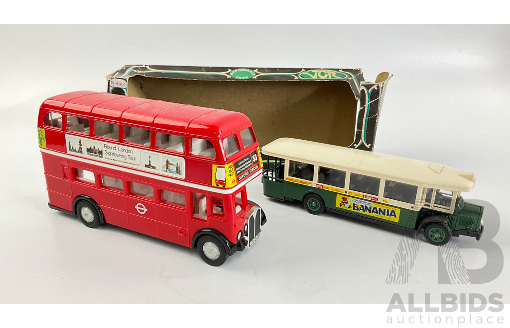 Vintage Tomica Dandy London Double Decker Bus F19 with Solido 1934 Renault Autobus with Original Box