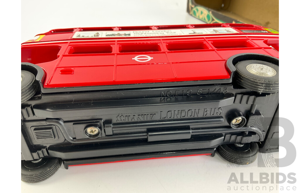 Vintage Tomica Dandy London Double Decker Bus F19 with Solido 1934 Renault Autobus with Original Box