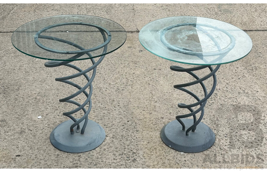 Pair of Glass Top Side Tables with Sprin Style Base