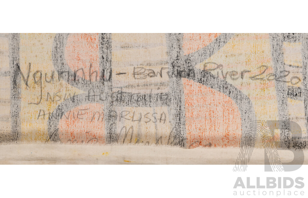 Annie Marlissa, (20th Century, Indigenous Australian), Ngunnhu - Barwon River (2020), Original Acrylic on Canvas Cloth, 147 x 79 cm