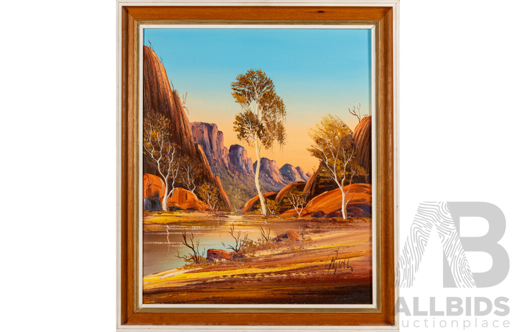 Henk Guth, (20th Century, Dutch-Australian, 1921-2003), Serpentine Gorge, Oil on Board, 70 x 60 cm (frame)