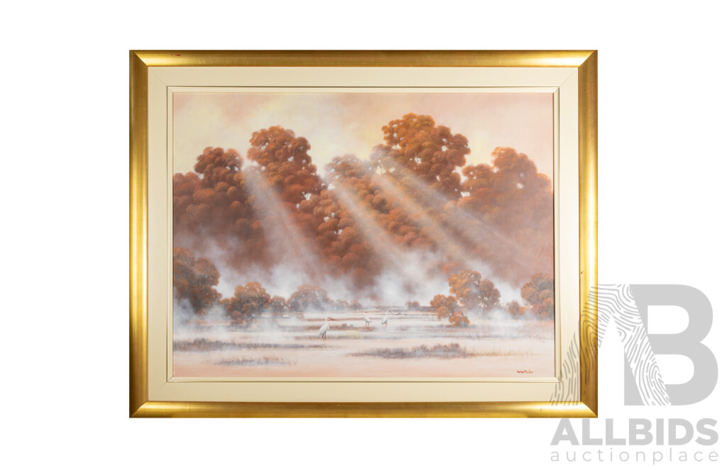 Michael Taylor, (20th Century, Australian, 1950-) Morning in Wetlands, Original Oil on Board, 118 x 150 cm (frame)