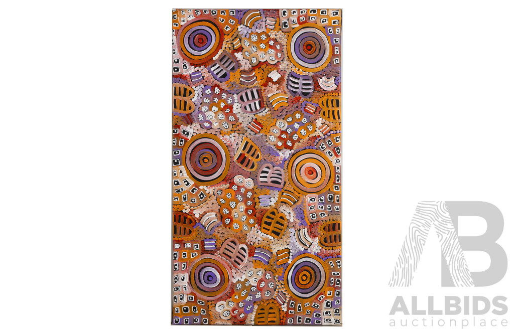 Dulcie Long Pula, (20th Century, Indigenous Australian, 1979-), Bush Melon Seeds (2023), Original Acrylic on Linen, 96 x 52 cm