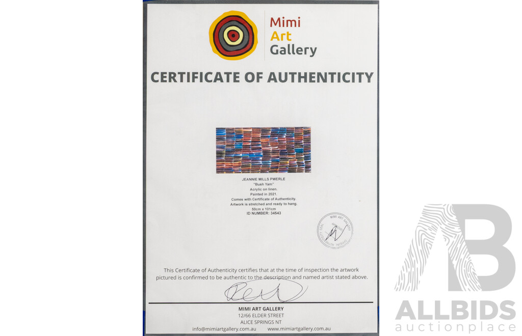 Jeannie Mills Pwerle, (20th Century, Indigenous Australian, 1965-), Bush Yam (2021), Original Acrylic on Linen, 100 x 52 cm