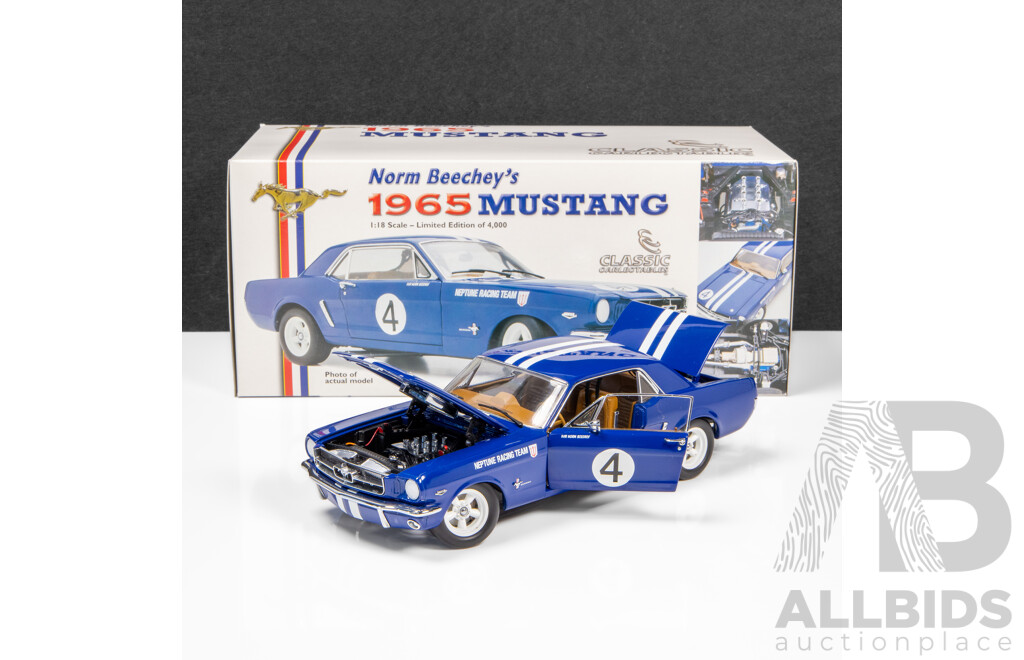 Classic Carlectables 1965 Ford Mustang ATCC Winner Norm Beechey Neptune Racing #4 458/4000 1:18 Scale Model Car