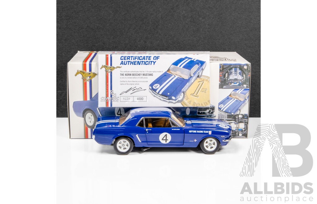 Classic Carlectables 1965 Ford Mustang ATCC Winner Norm Beechey Neptune Racing #4 458/4000 1:18 Scale Model Car
