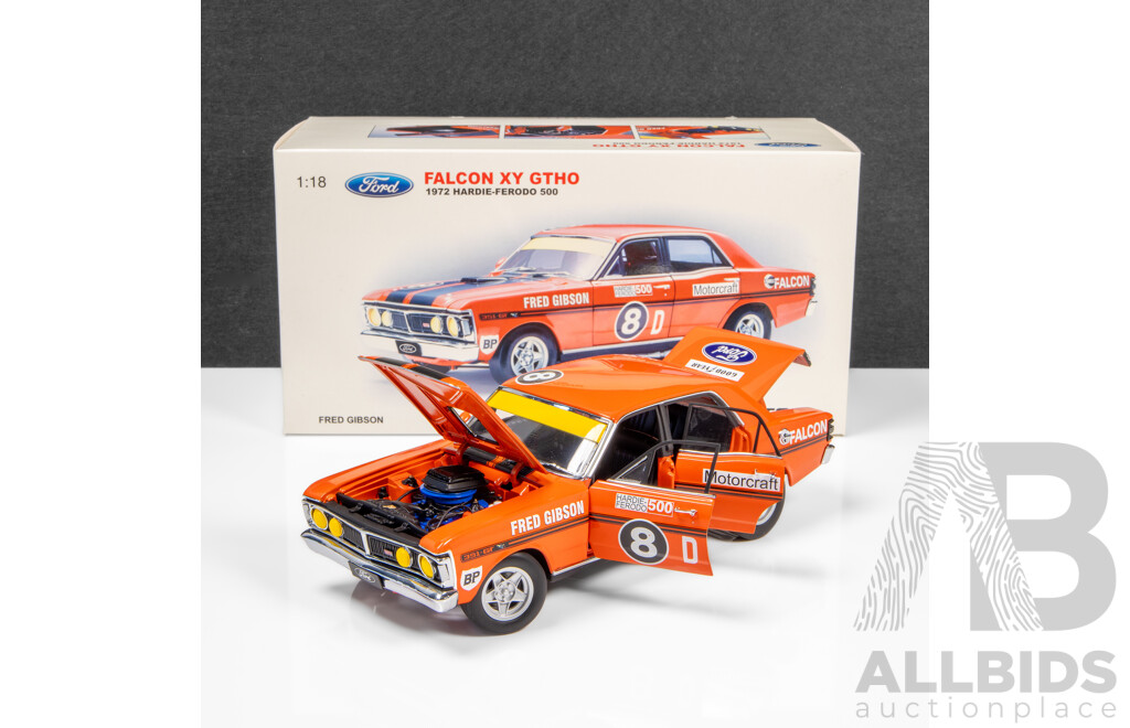 AUTOart 1972 Ford XY Falcon GTHO Hardie Ferodo 500 Fred Gibson Vermillion Fire #8D 711/2500 1:18 Scale Model Car - Signed COA