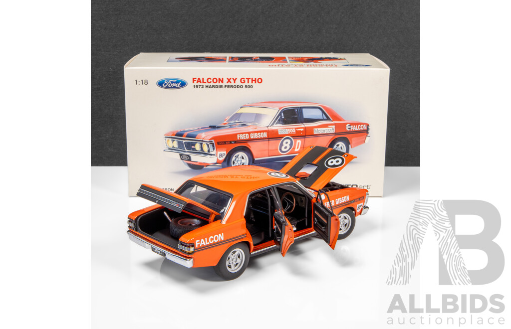 AUTOart 1972 Ford XY Falcon GTHO Hardie Ferodo 500 Fred Gibson Vermillion Fire #8D 711/2500 1:18 Scale Model Car - Signed COA