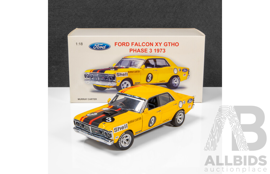 AUTOart 1973 Ford XY Falcon GTHO Phase 3 ATCC 7th Place Murray Carter Shell Yellow #3 1550/2000 1:18 Scale Model Car - Signed COA
