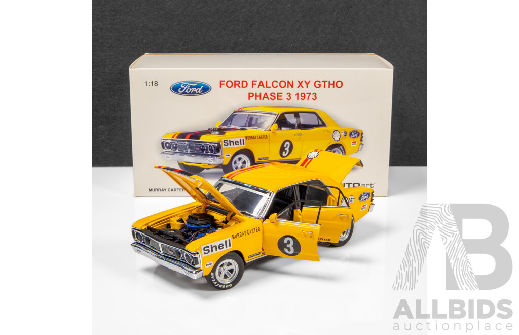AUTOart 1973 Ford XY Falcon GTHO Phase 3 ATCC 7th Place Murray Carter Shell Yellow #3 1550/2000 1:18 Scale Model Car - Signed COA