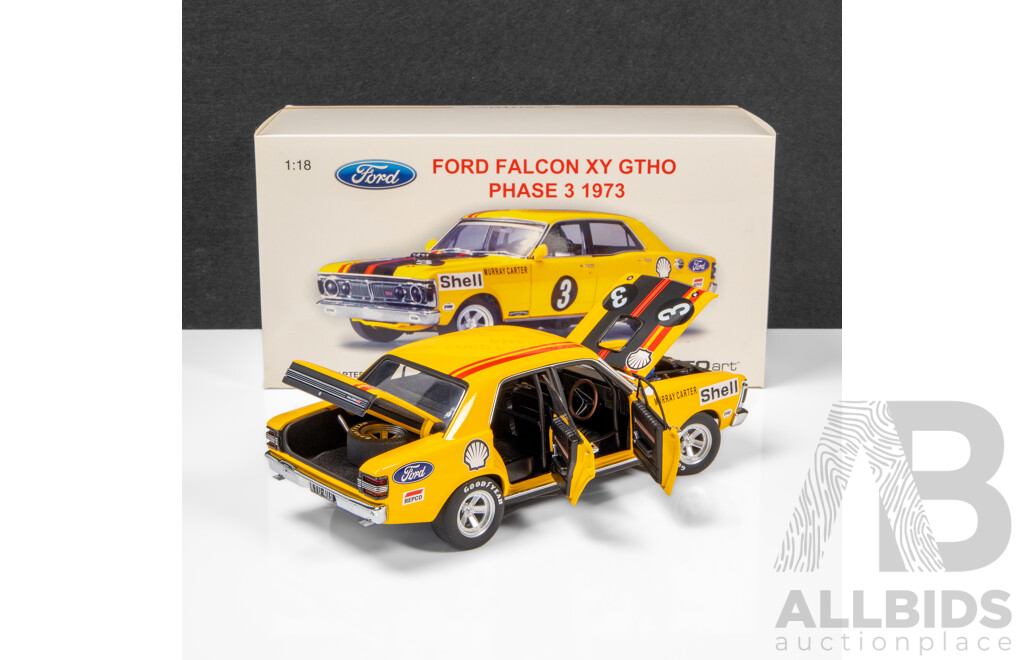 AUTOart 1973 Ford XY Falcon GTHO Phase 3 ATCC 7th Place Murray Carter Shell Yellow #3 1550/2000 1:18 Scale Model Car - Signed COA