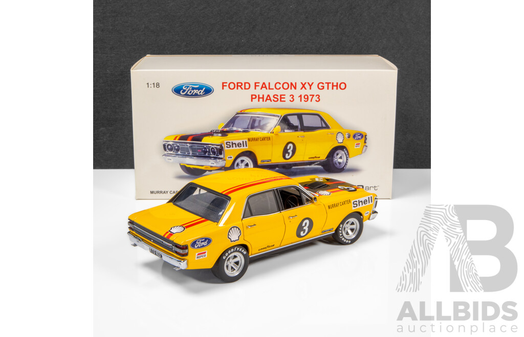 AUTOart 1973 Ford XY Falcon GTHO Phase 3 ATCC 7th Place Murray Carter Shell Yellow #3 1550/2000 1:18 Scale Model Car - Signed COA