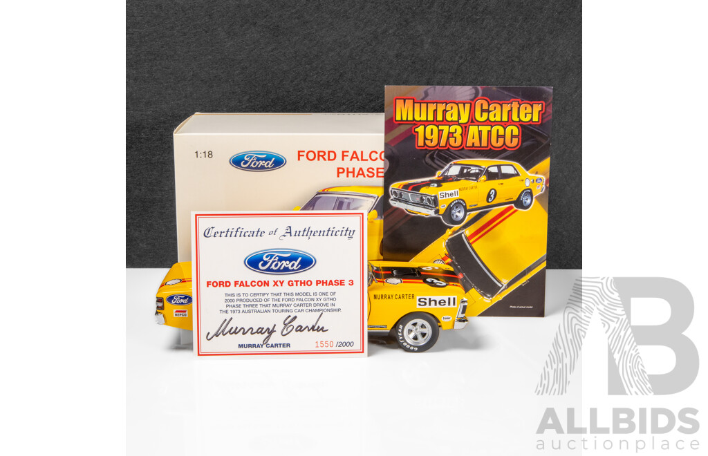 AUTOart 1973 Ford XY Falcon GTHO Phase 3 ATCC 7th Place Murray Carter Shell Yellow #3 1550/2000 1:18 Scale Model Car - Signed COA