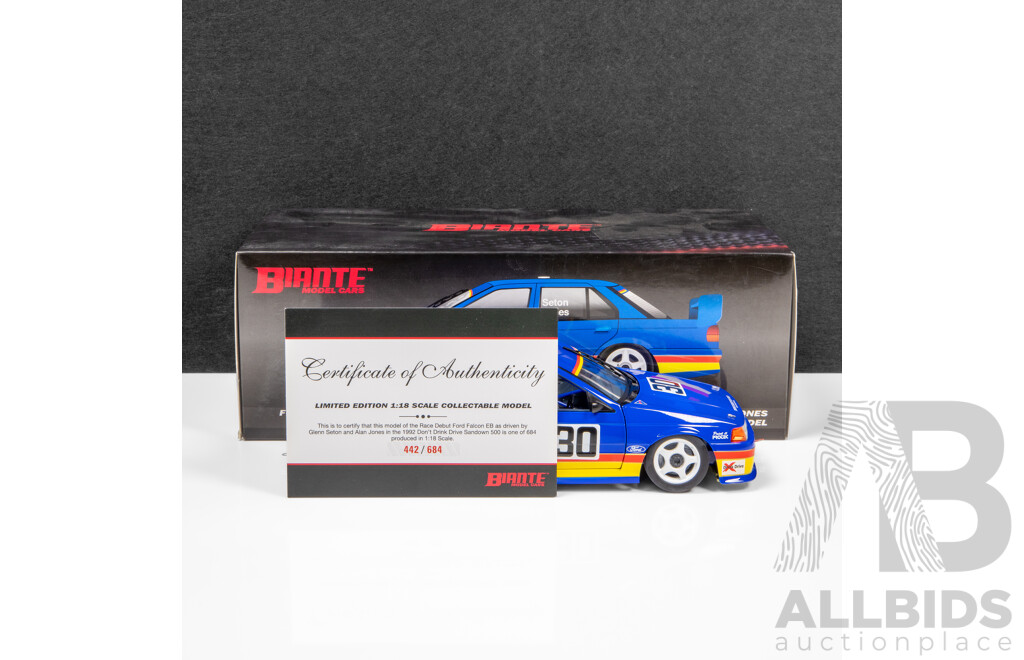 Biante 1992 Ford EB Falcon Sandown 500 EB Debut Seton/Jones Blue #30 442/684 1:18 Scale Model Car