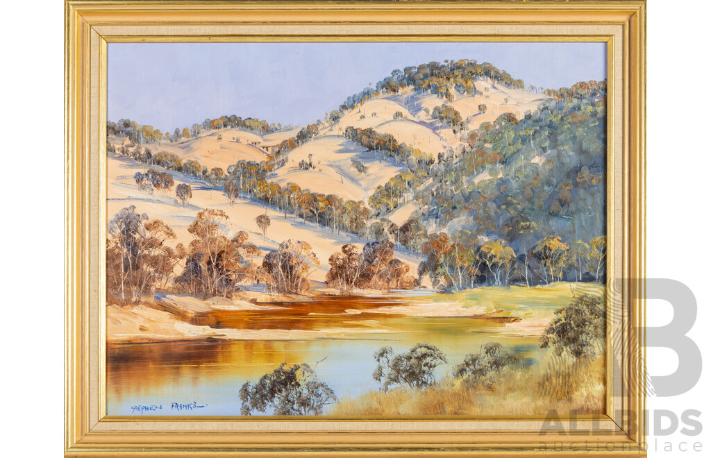 Stephen Franks (20th Century, Australian, 1942-2002), Monaro Pastoral Landscape, Original Oil on Canvas Board, 55H x 70W cm (frame)