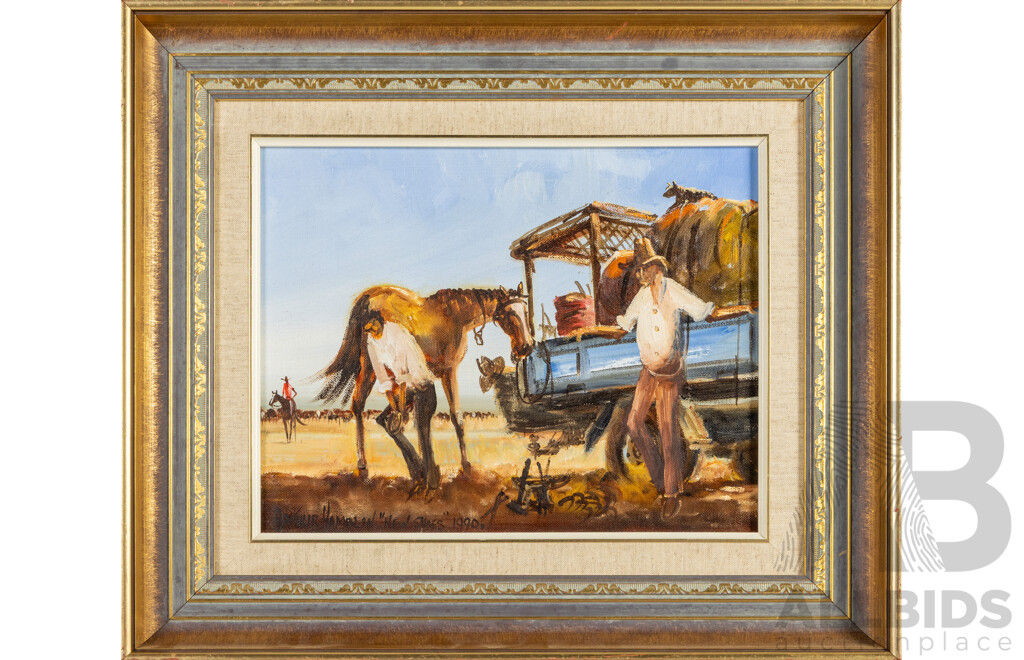 Arthur Hamblin (20th Century, Australian, 1933-2020), New Shoes (1990), Wonderful Original Oil on Canvas Board, 45H x 53W cm (frame)