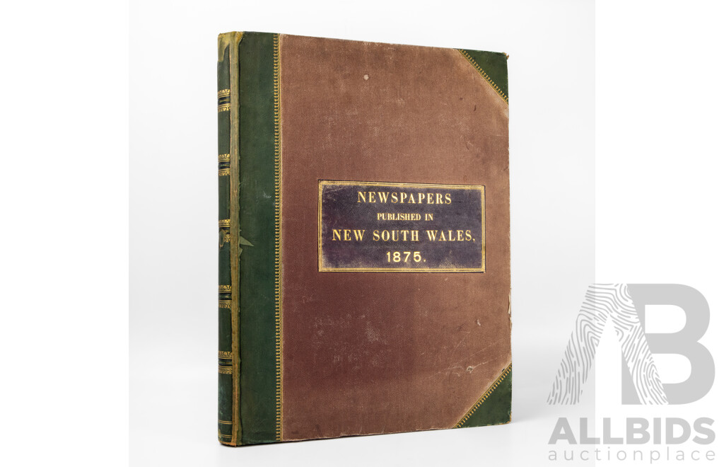 Wonderful Bound Antique Portfolio of Newspapers Published in New South Wales in 1875, 61L x 47W x 7D cm (dimensions)