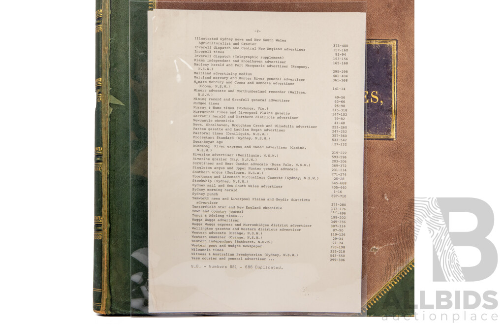 Wonderful Bound Antique Portfolio of Newspapers Published in New South Wales in 1875, 61L x 47W x 7D cm (dimensions)